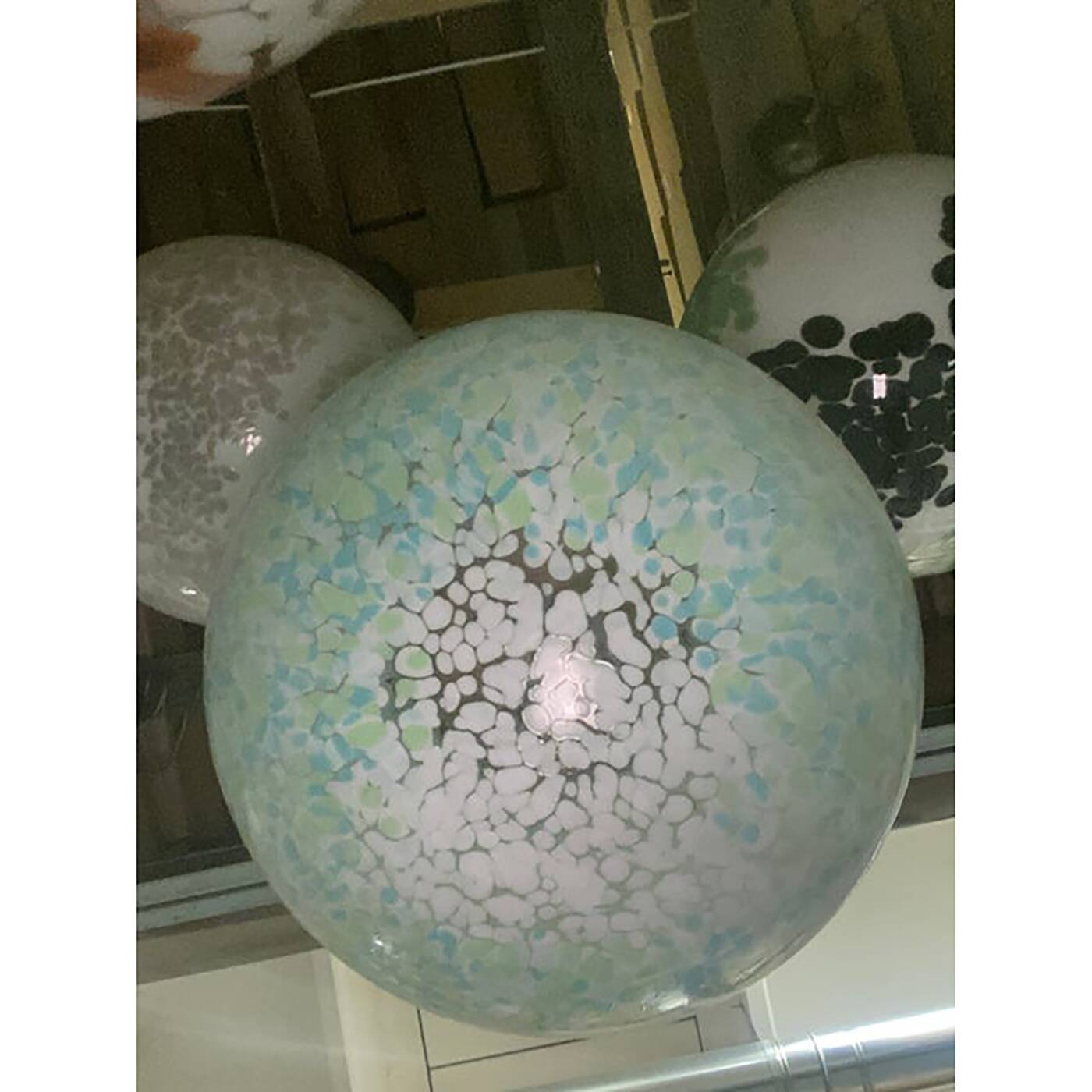 Contemporary Light Green Light Blue and White Swirling Sphere Pendant in Mu
