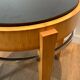 Pedestal table in sycamore veneer, chrome and marble top
