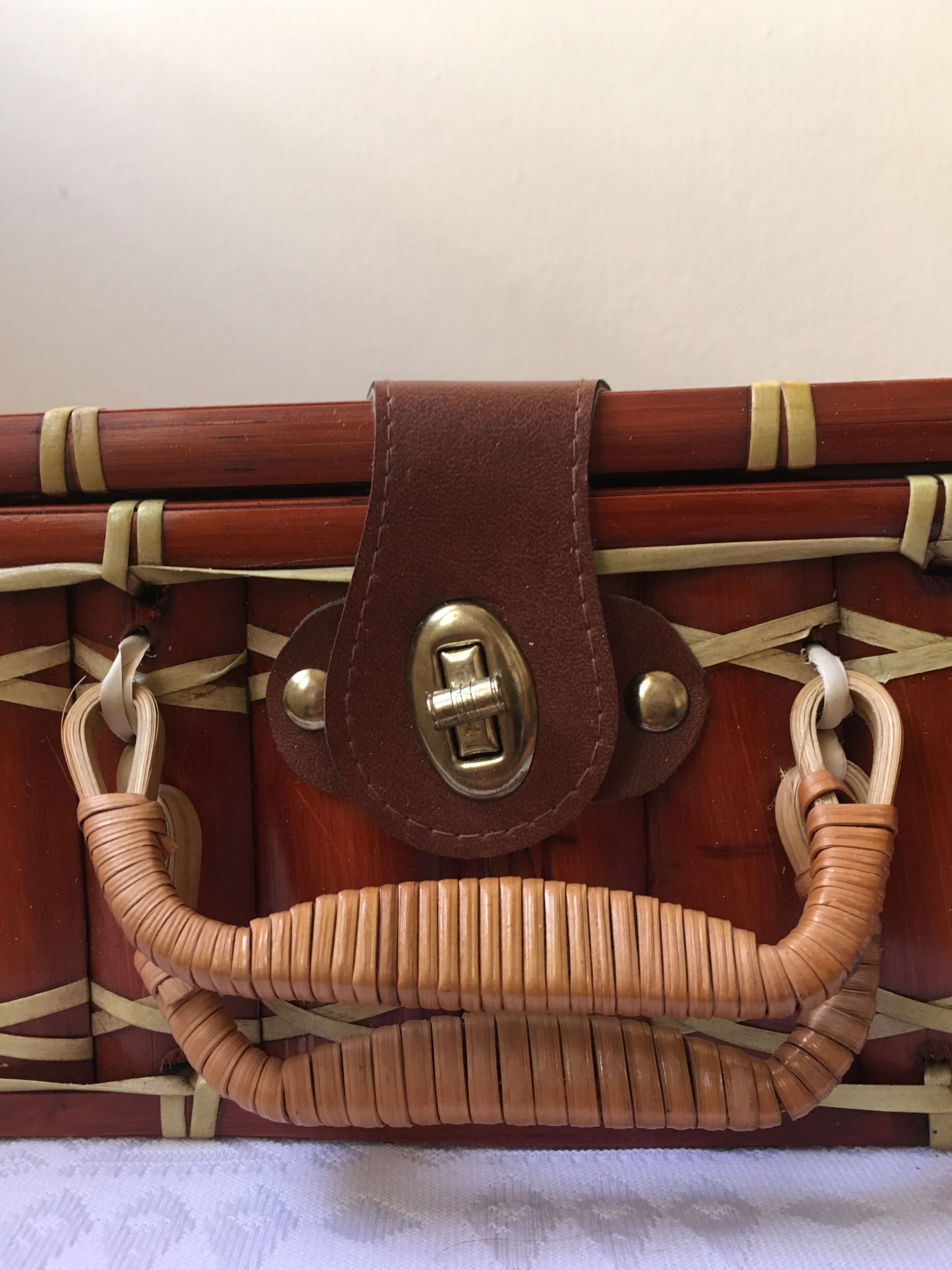 Suitcase in wicker and vintage bamboo