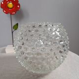 Round bubbled textured transparent glass vase