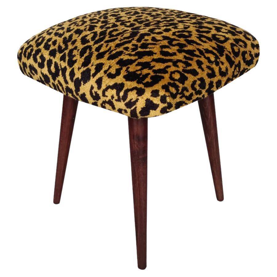 Mid-century leopard velvet stool, Europe, 1960s