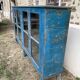 Low Indian sideboard, glass with 4 blue doors, salvaged from an Indian home -005