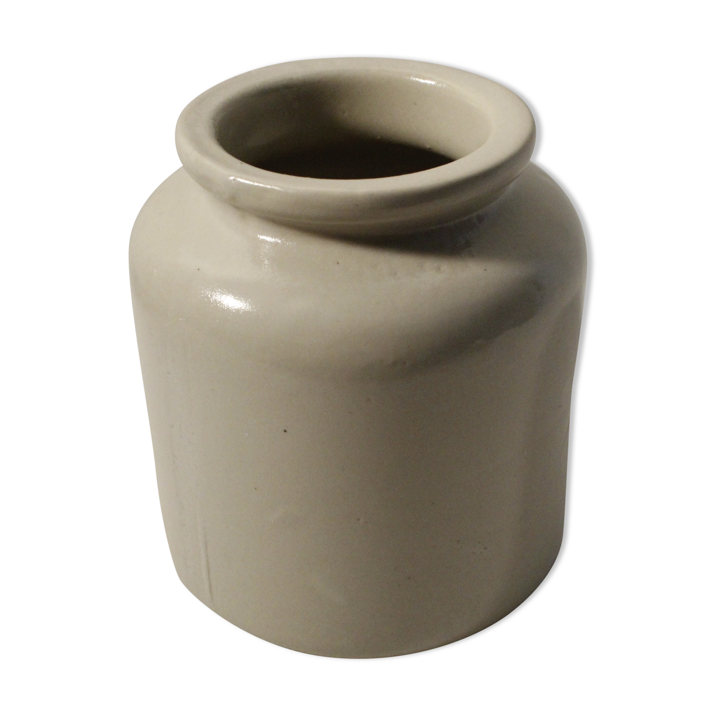 Vintage LAB-Lagny mustard pot in beige glazed stoneware (x2)