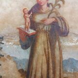 Antique painting on alabaster, Italy, 18th century, Saint Anthony of Padua