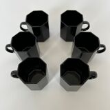 Service 6 black coffee cups and octagonal cups Octime Arcoroc France Esso collection