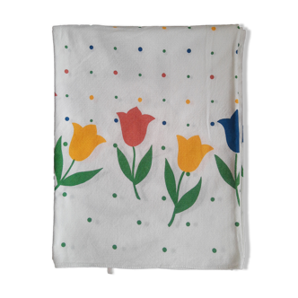 Nappe rectangulaire motifs tulipes pur coton vintage