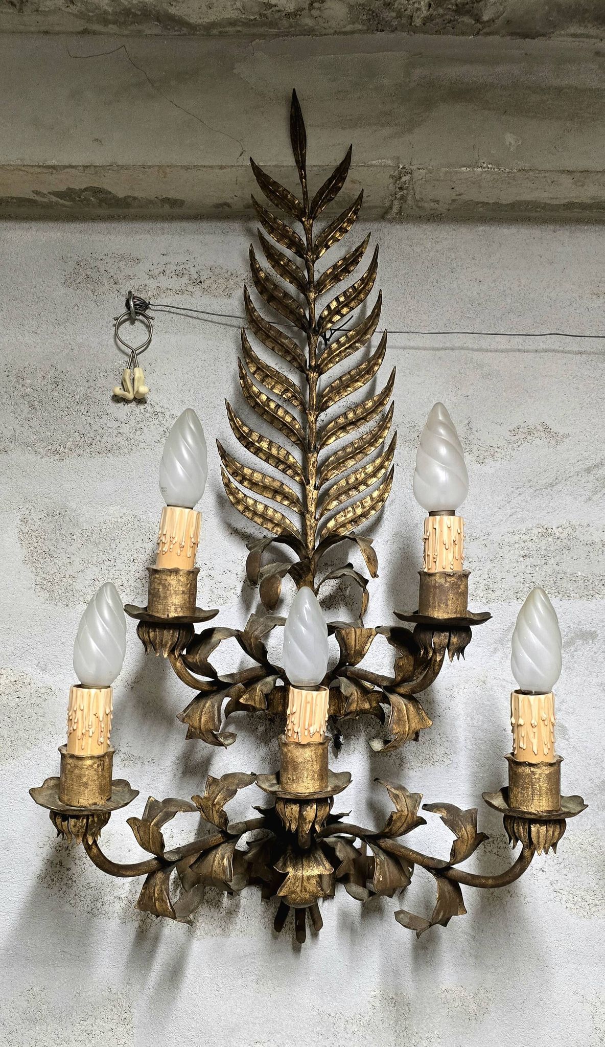 Pair of large golden wall lights, 1950s