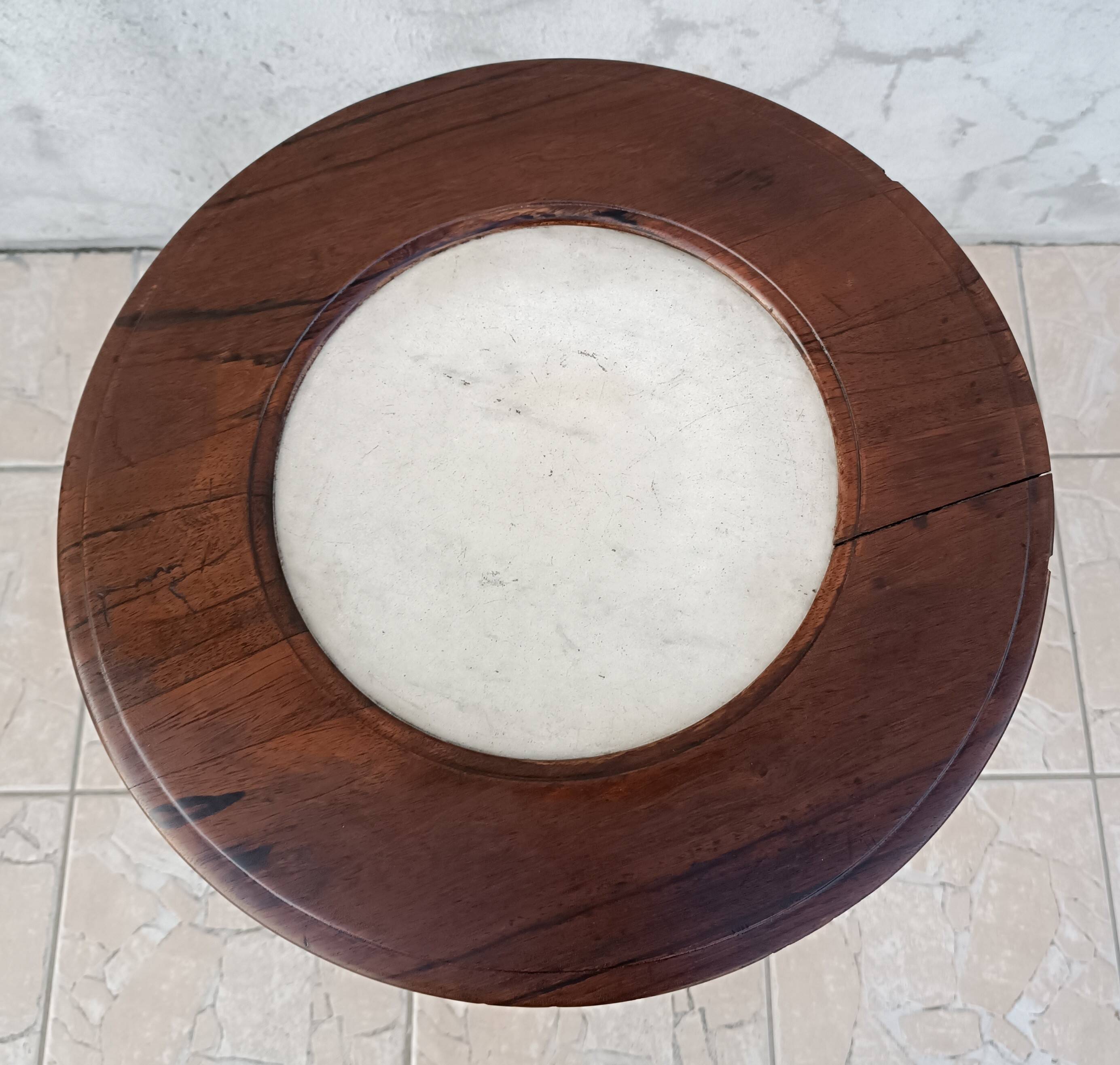 Art Nouveau period side table in walnut and marble