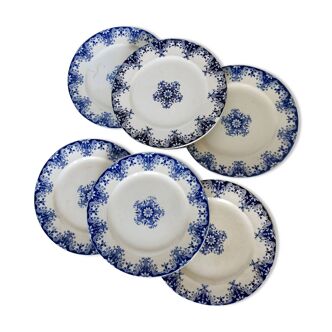 6 assiettes plates antiques faïence Bordeaux (Jules Vieillard) et Longwy