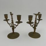 Paire de chandeliers 2 feux en bronze, XIXe