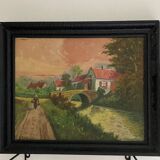 Oil on canvas peasant sunset