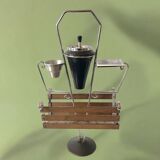 : Multifunctional magazine rack from the 50s-60s in chrome-plated metal and solid wood