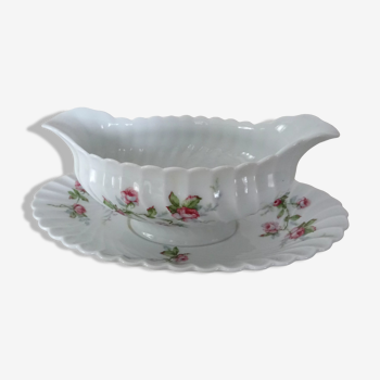 Sauciere haviland sylvie porcelaine Limoges cotes torses  fleurs roses 12192