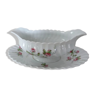 Sauciere haviland sylvie porcelaine Limoges cotes torses  fleurs roses 12192