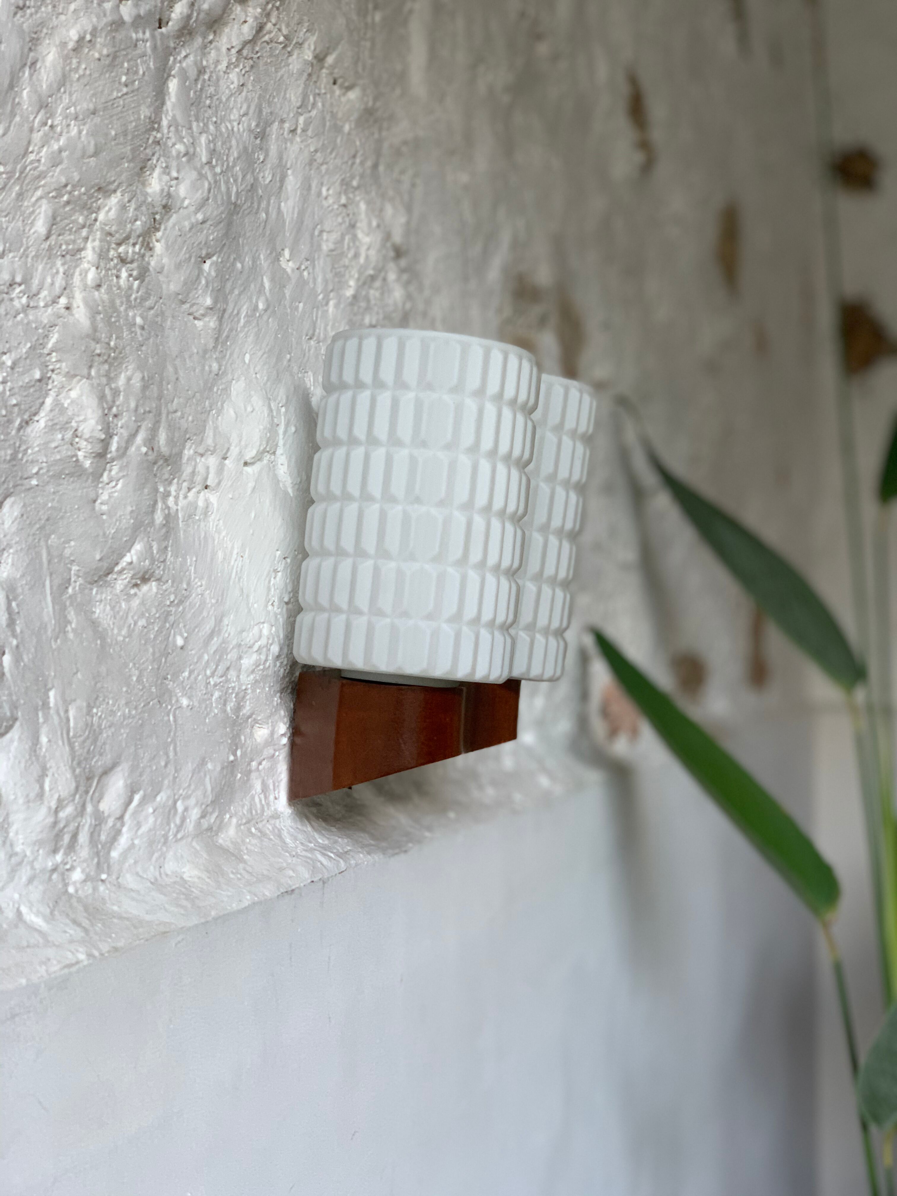 Wall sconce Scandinavian style vintage teak and 2 opalines
