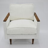 Fauteuil cube original des années 70, entièrement restauré, bouclé blanc
