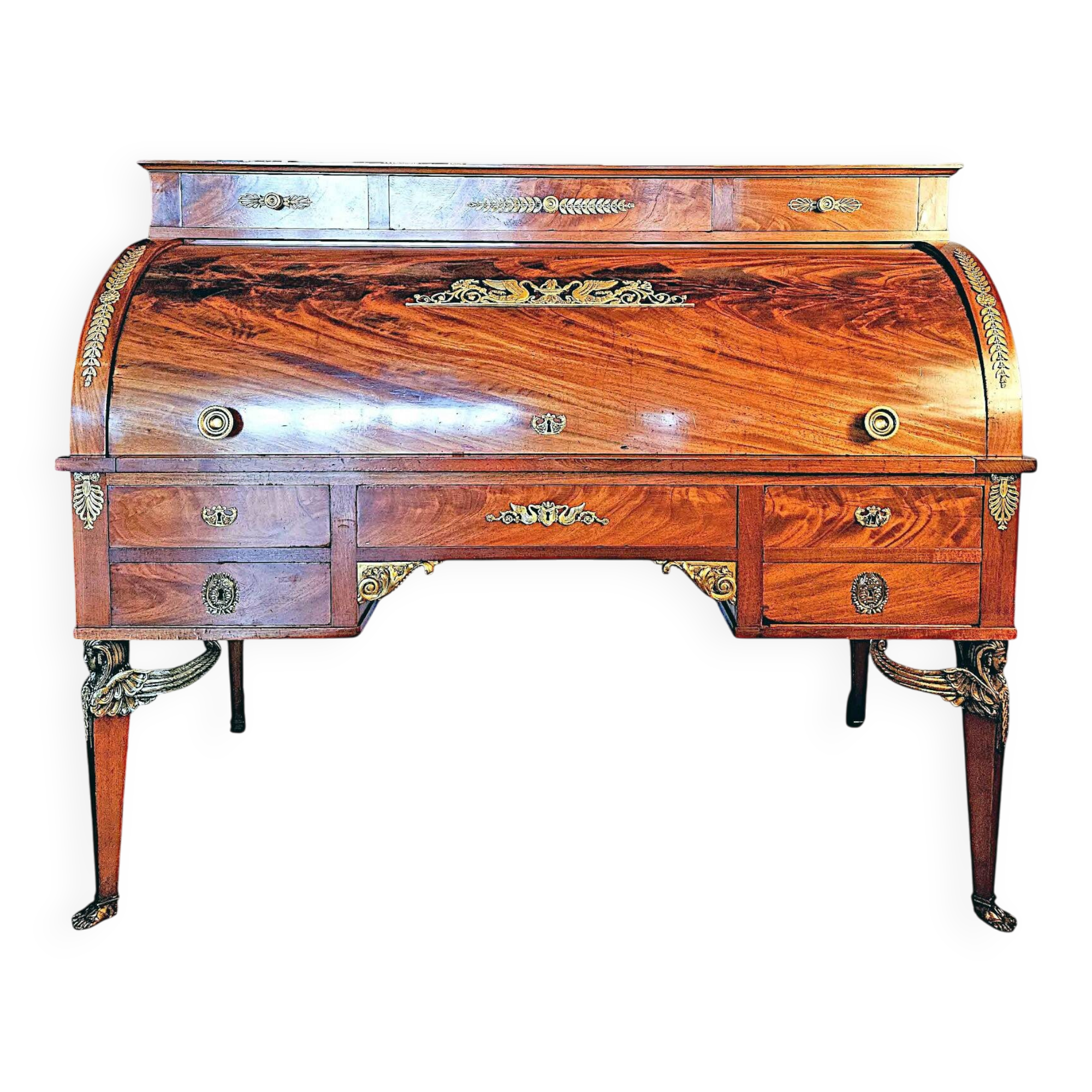 Bureau Cylindre Empire Retour d'Egypte Acajou Et Bronze Doré