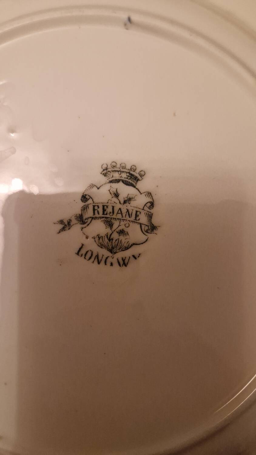 Antique ironstone plate with flower decoration, Longwy "Rejane" service