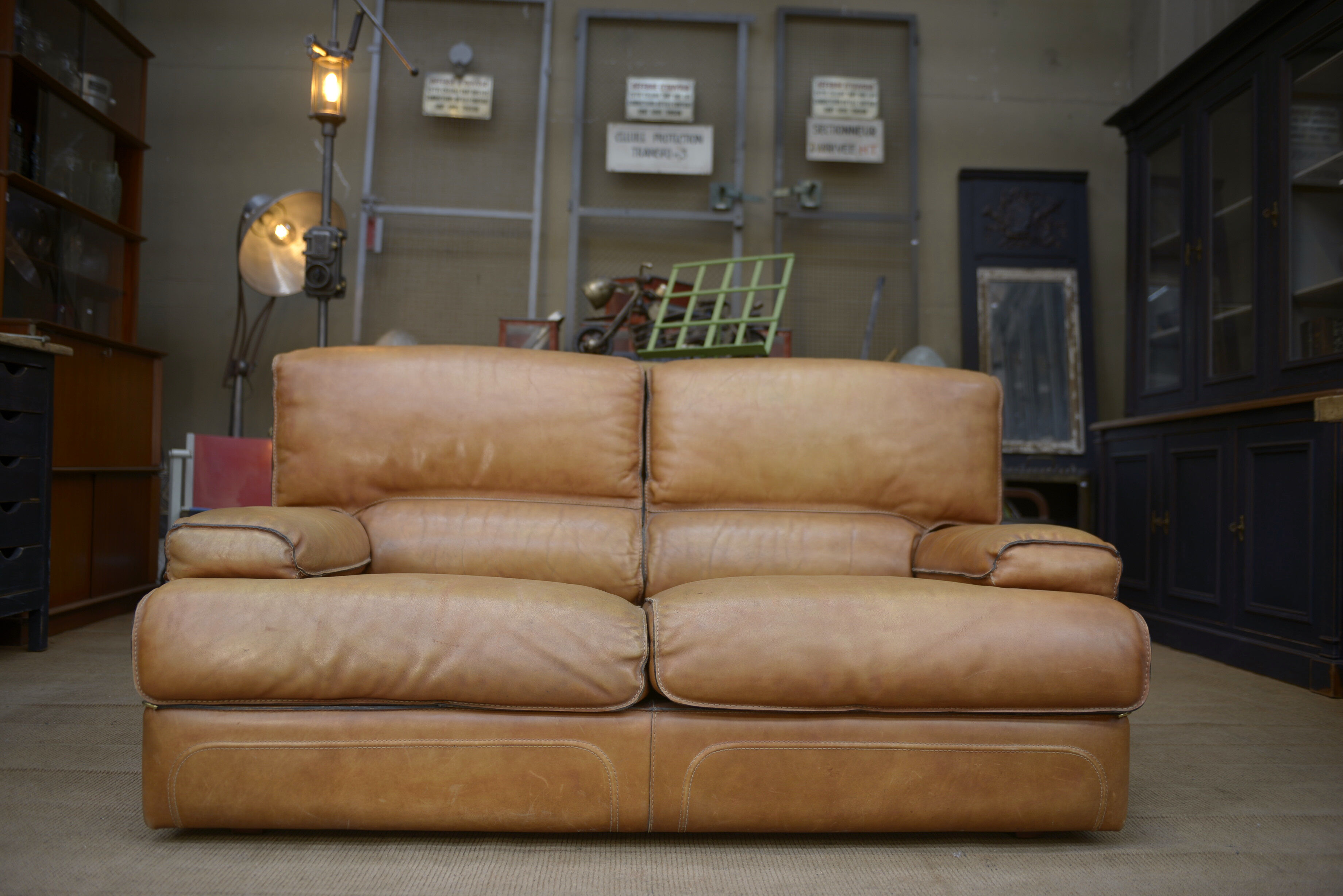 Contemporary brown vintage leather sofa