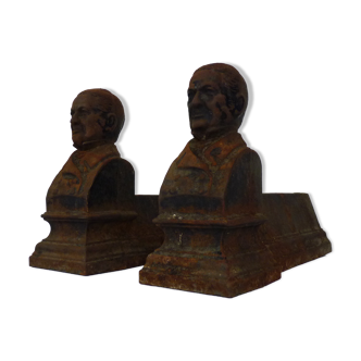 Paire de chenets de cheminée en fonte portrait adolphe thiers ( président français ) xixème