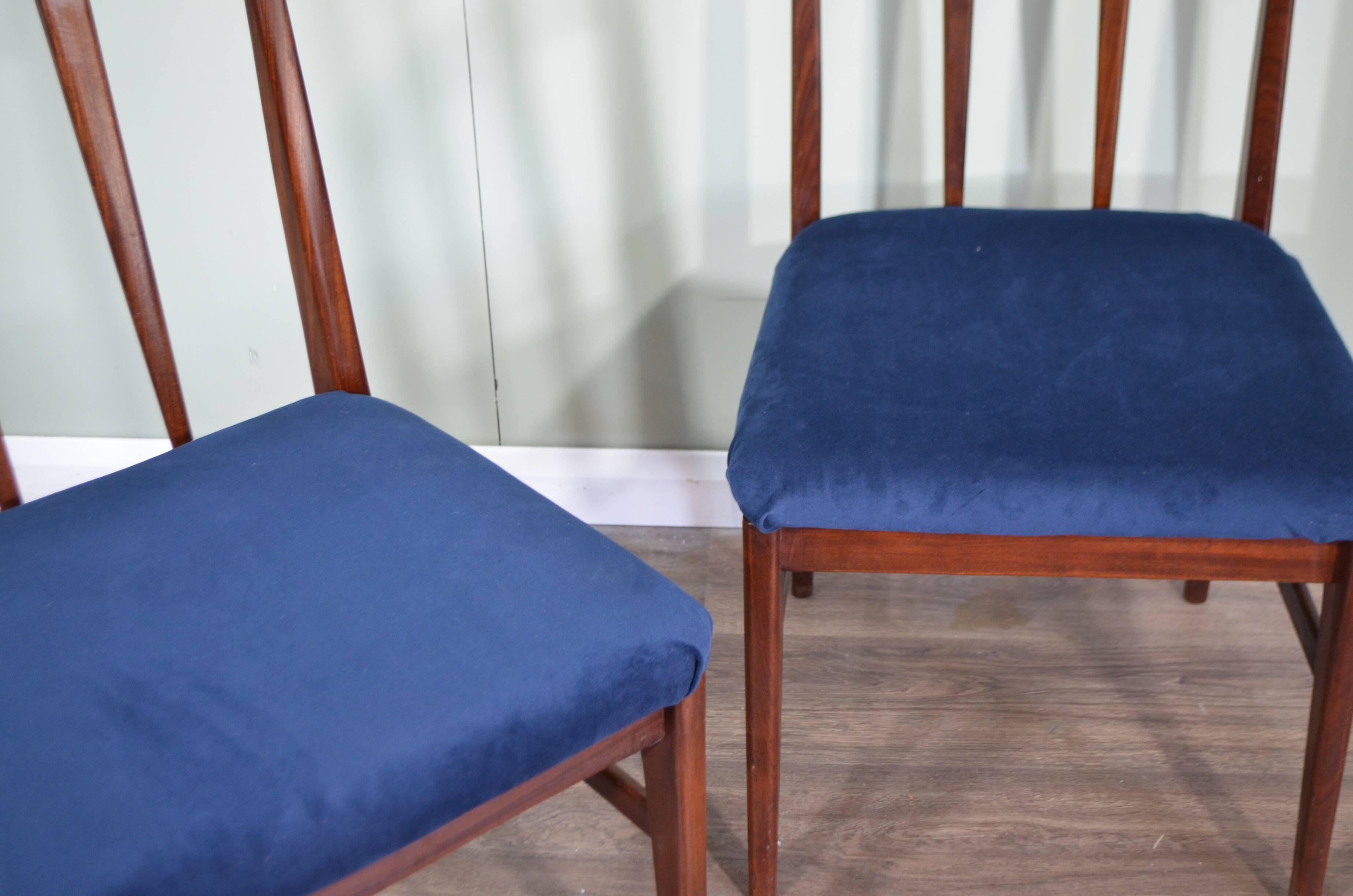 Stylish Set Of 4 Vintage Midcentury A. Younger Afromosia And Velvet Chairs.