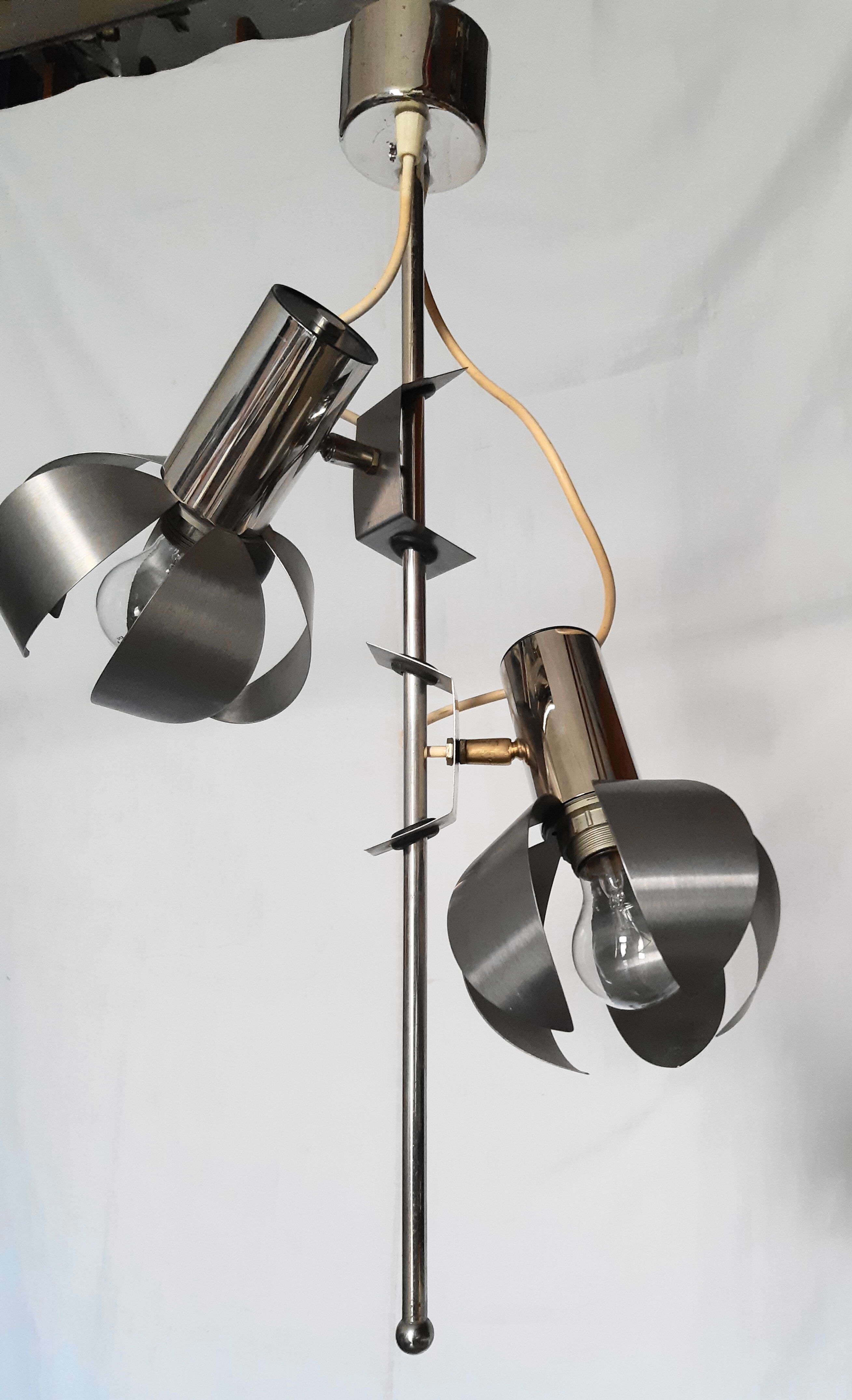 Chrome metal flower chandelier from the 70s
