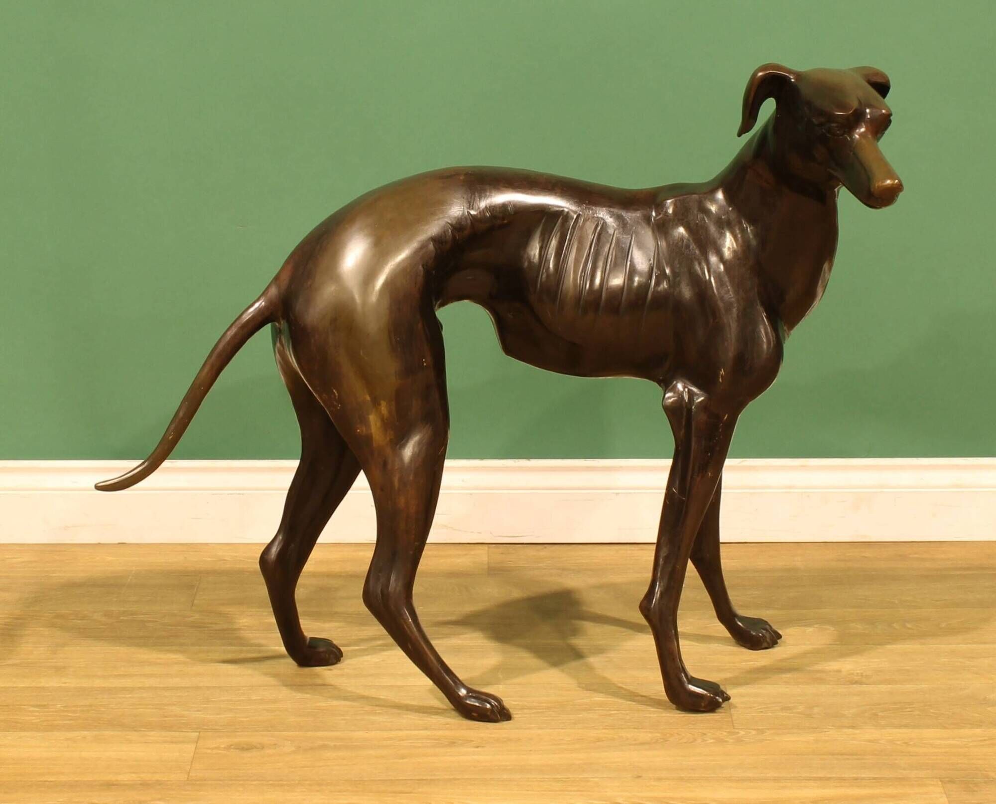 Monumental Bronze Statue of an Italian Greyhound / Whippet – Large Antique Sculpture Representing a Dog