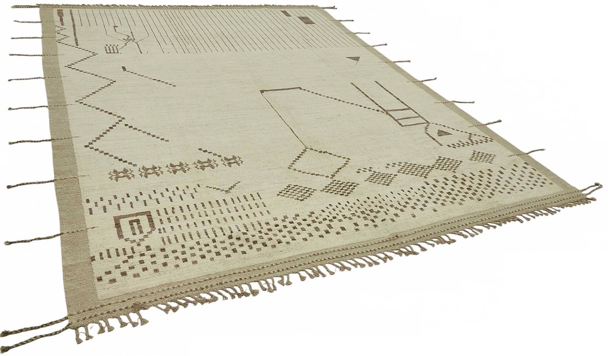 Handwoven Turkish Rustic 277 cm x 370 cm Beige Wool Carpet