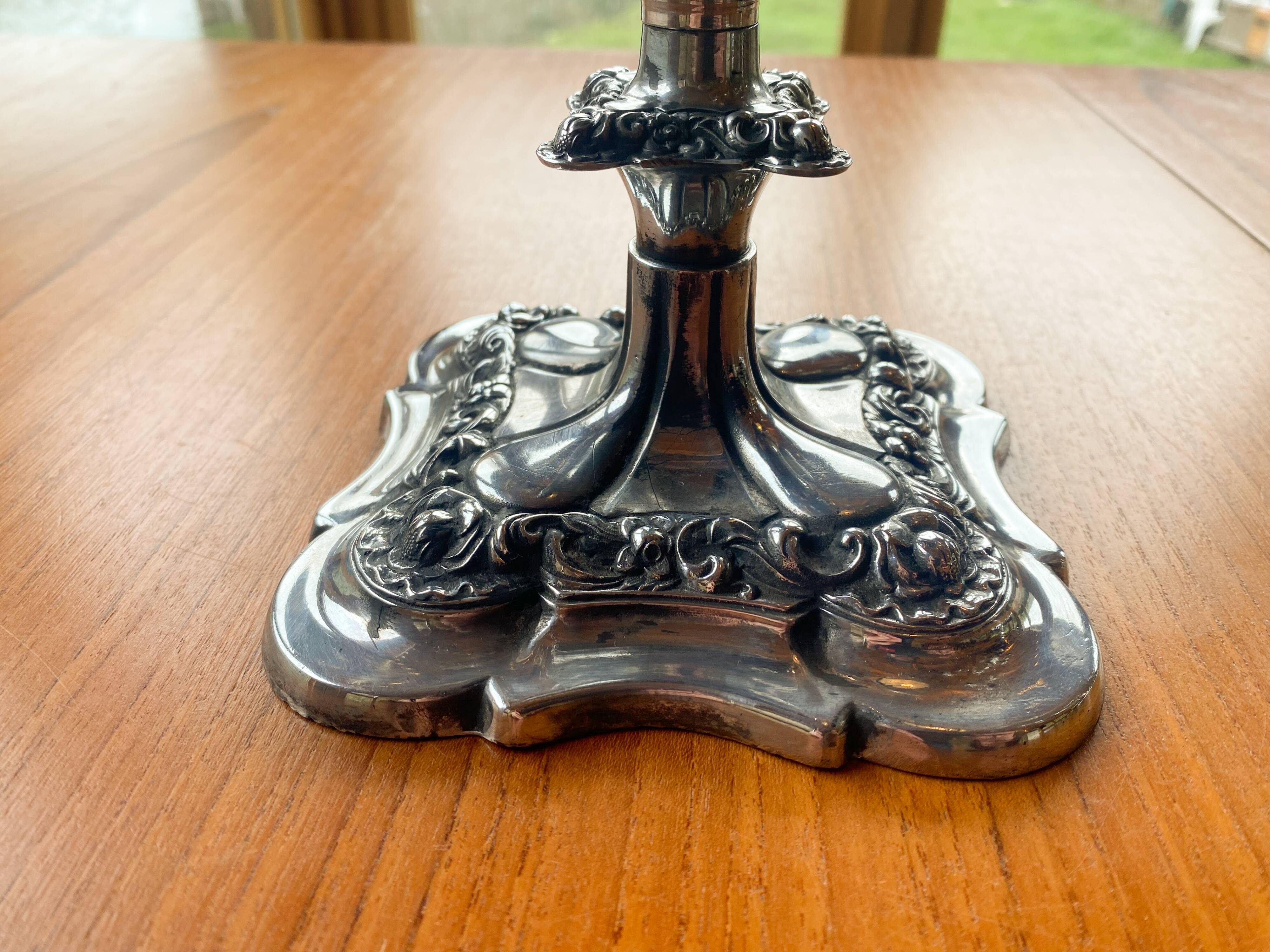 Pair candelabras in silvered bronze