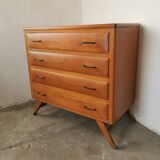 Vintage chest of drawers with compass legs, in oak.