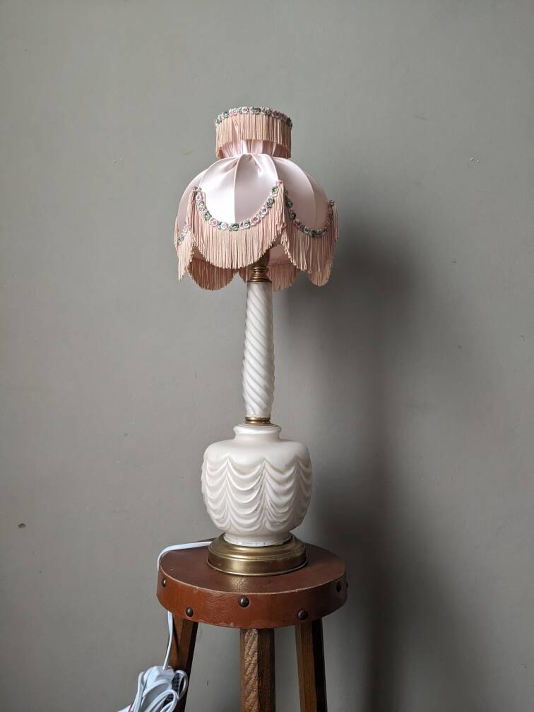 Pink frosted glass bedside table lamp, boudoir decoration