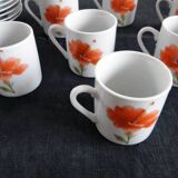 Coffee service 12 cups porcelain pattern poppy pottery of the Marais vintage 70s