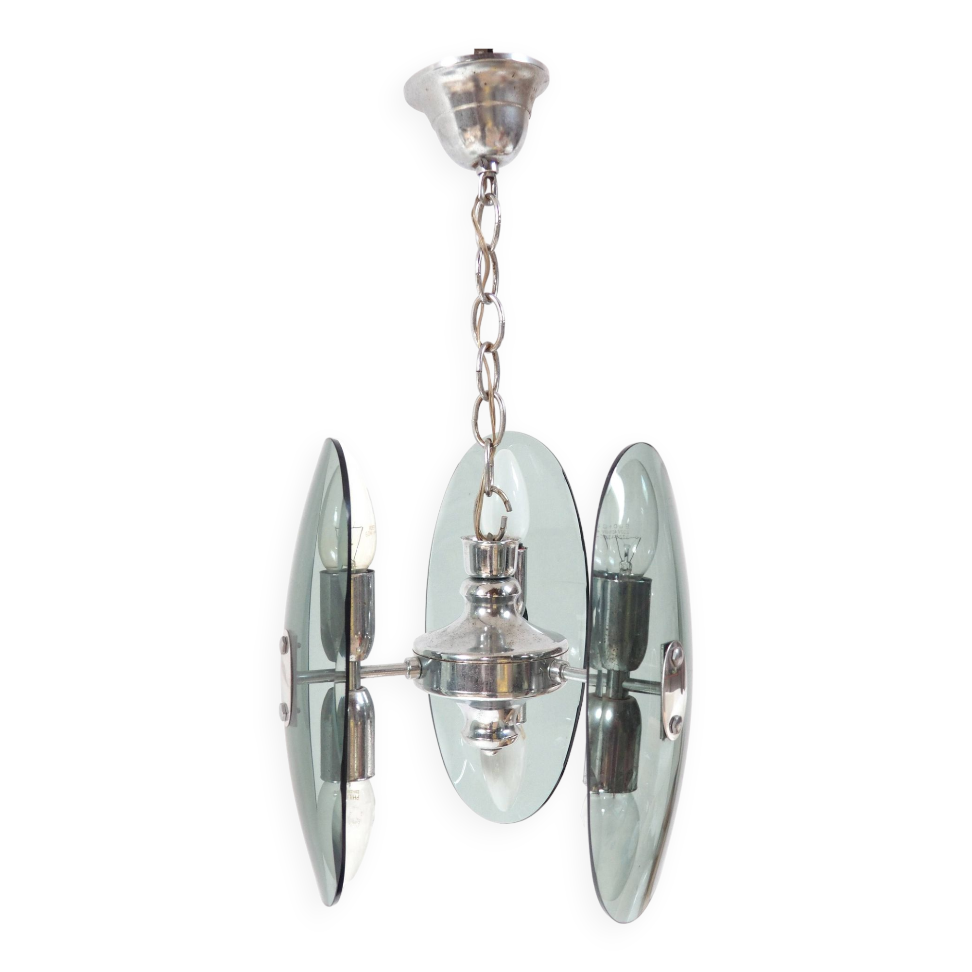 Chrome and smoked glass pendant light