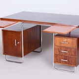 Restored Bauhaus Beech Writing Desk, Hynek Gottwald, Chrome, Czechia, 1930s