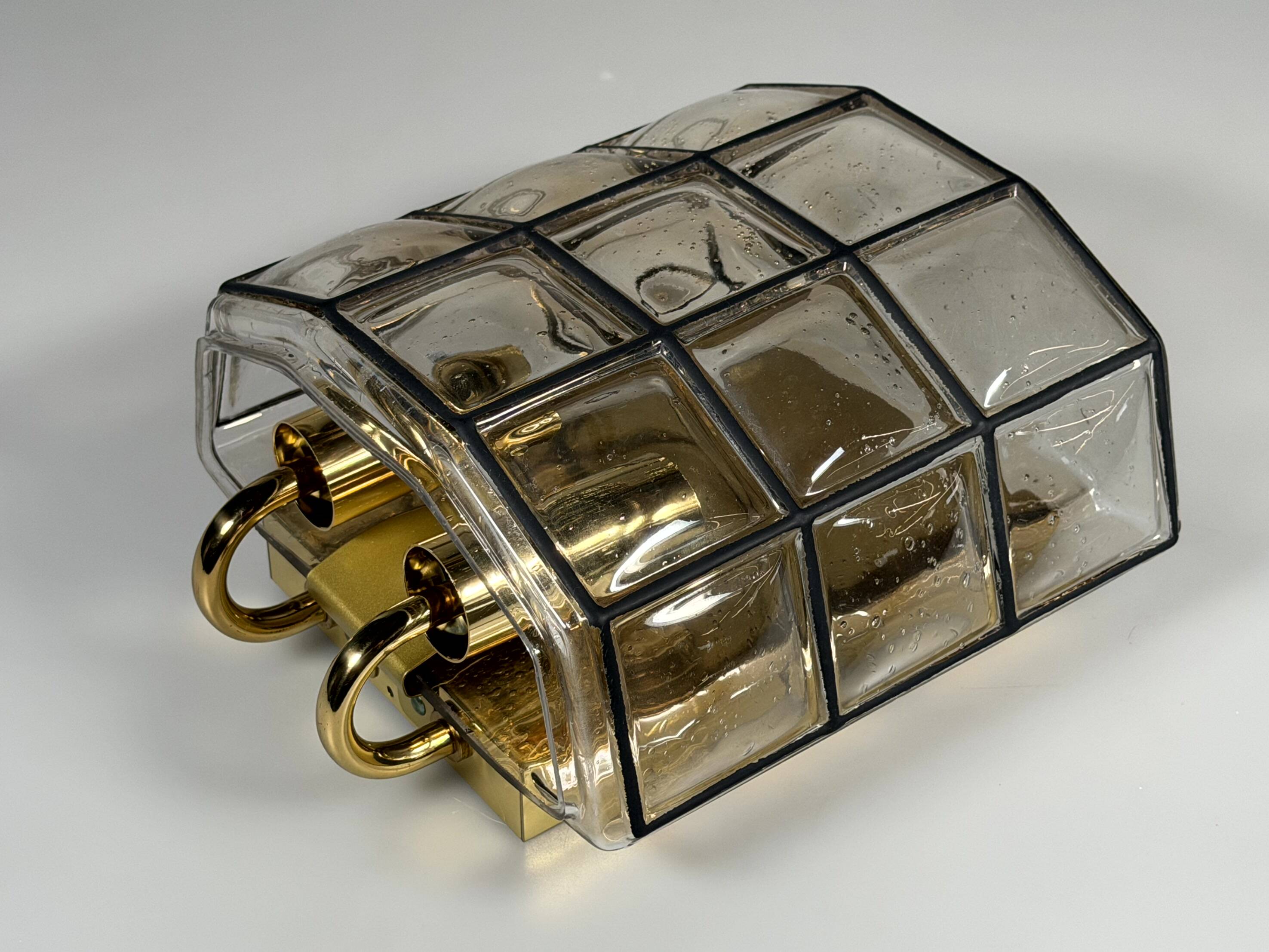 60s 70s Wall Lamp Wall Sconce Glashütte Limburg Germany Glass & Metal