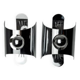 Pair of space age wall lights, chromed metal, Italy, 1970