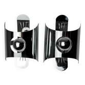 Pair of space age wall lights, chromed metal, Italy, 1970