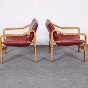 Vintage, Leather and Plywood Andy Armchairs by Janos Bodnar, Hungary, 1977, Set of 2