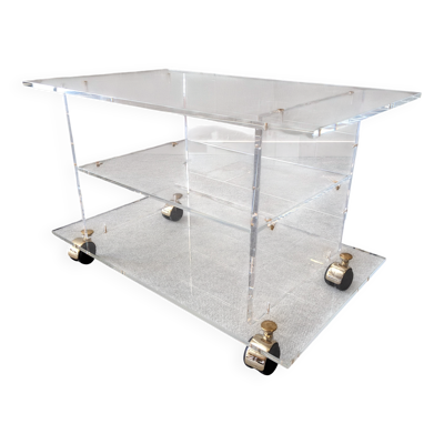 Table basse d'appoint à roulettes en plexiglas de David Lange, France 1970