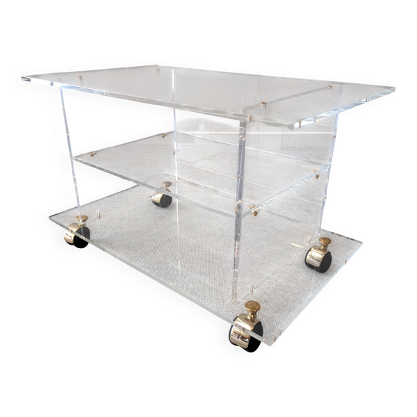 Table basse d'appoint à roulettes en plexiglas de David Lange, France 1970
