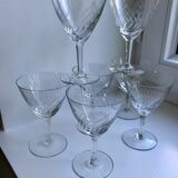 Set of 7 crystal wine glasses engraved 50s