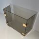 Three-Panel Folding Fire Screen in Smoked Glass with Polished Brass Hinges,
