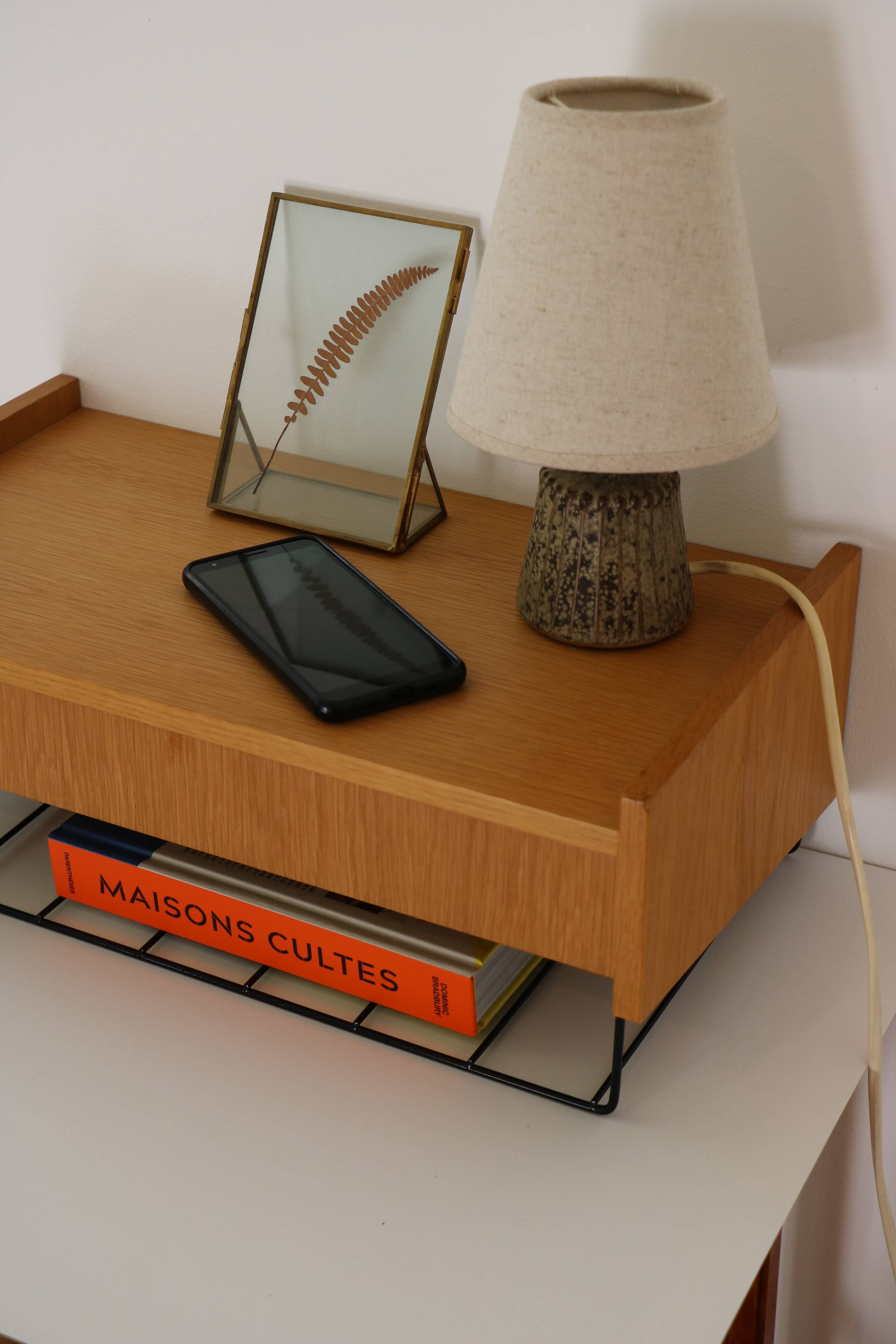 Scandinavian wall-mounted bedside table or wall console, 1960s