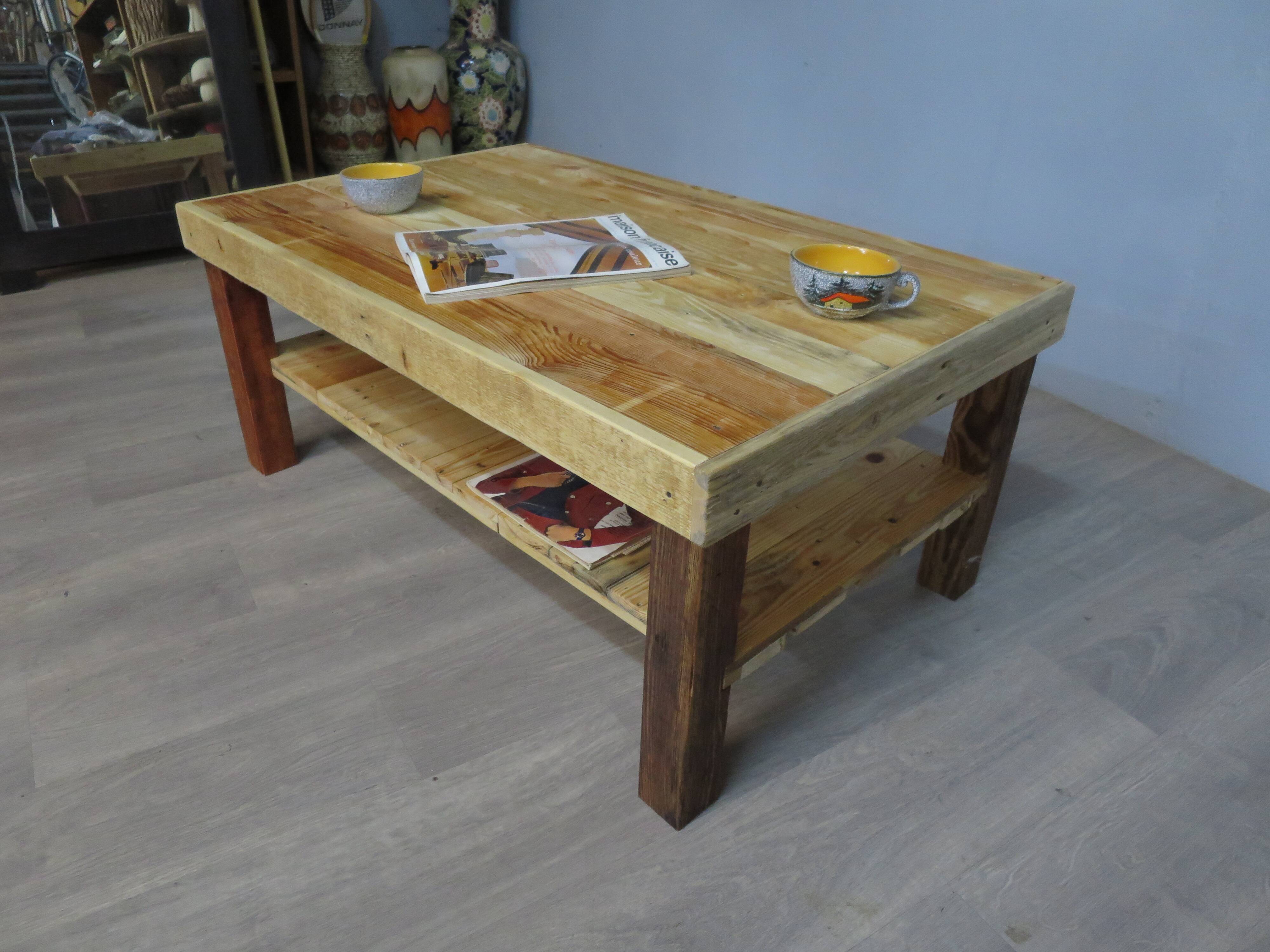 Rectangular raw wood coffee table