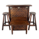 Rustic Carved Wooden Bar with Stools and Wine Chest, 20th Century