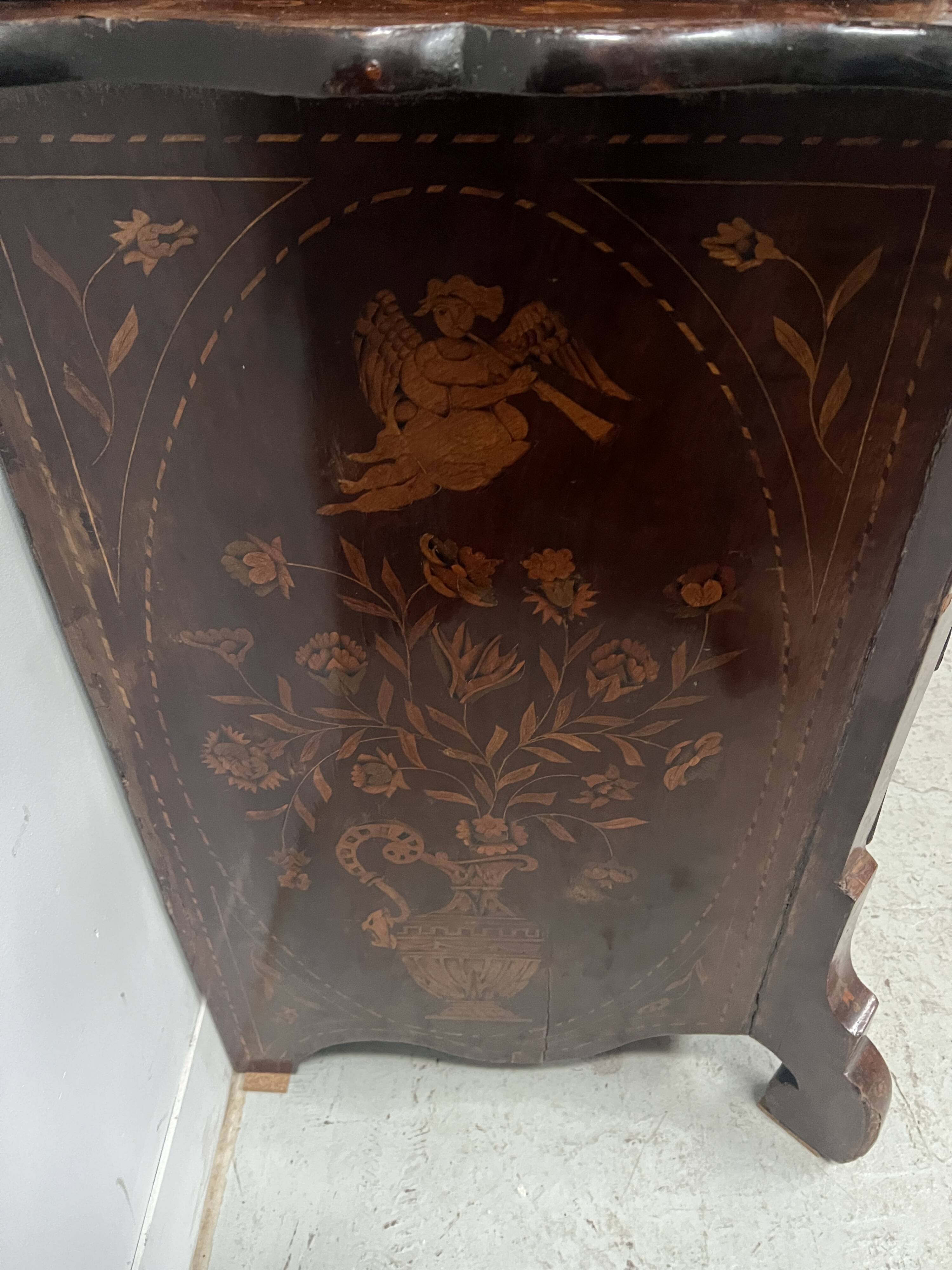 Dutch display cabinet in two parts made of marquetry wood.