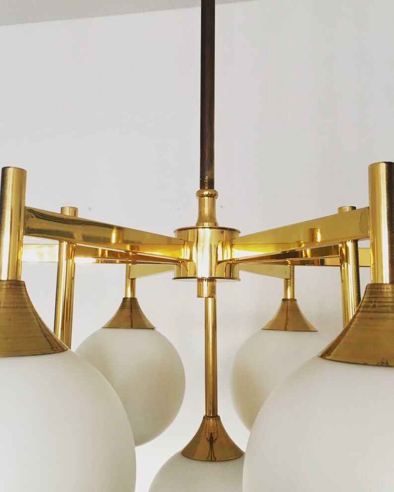 Mid Century brass Sputnik chandelier by Kaiser Leuchten