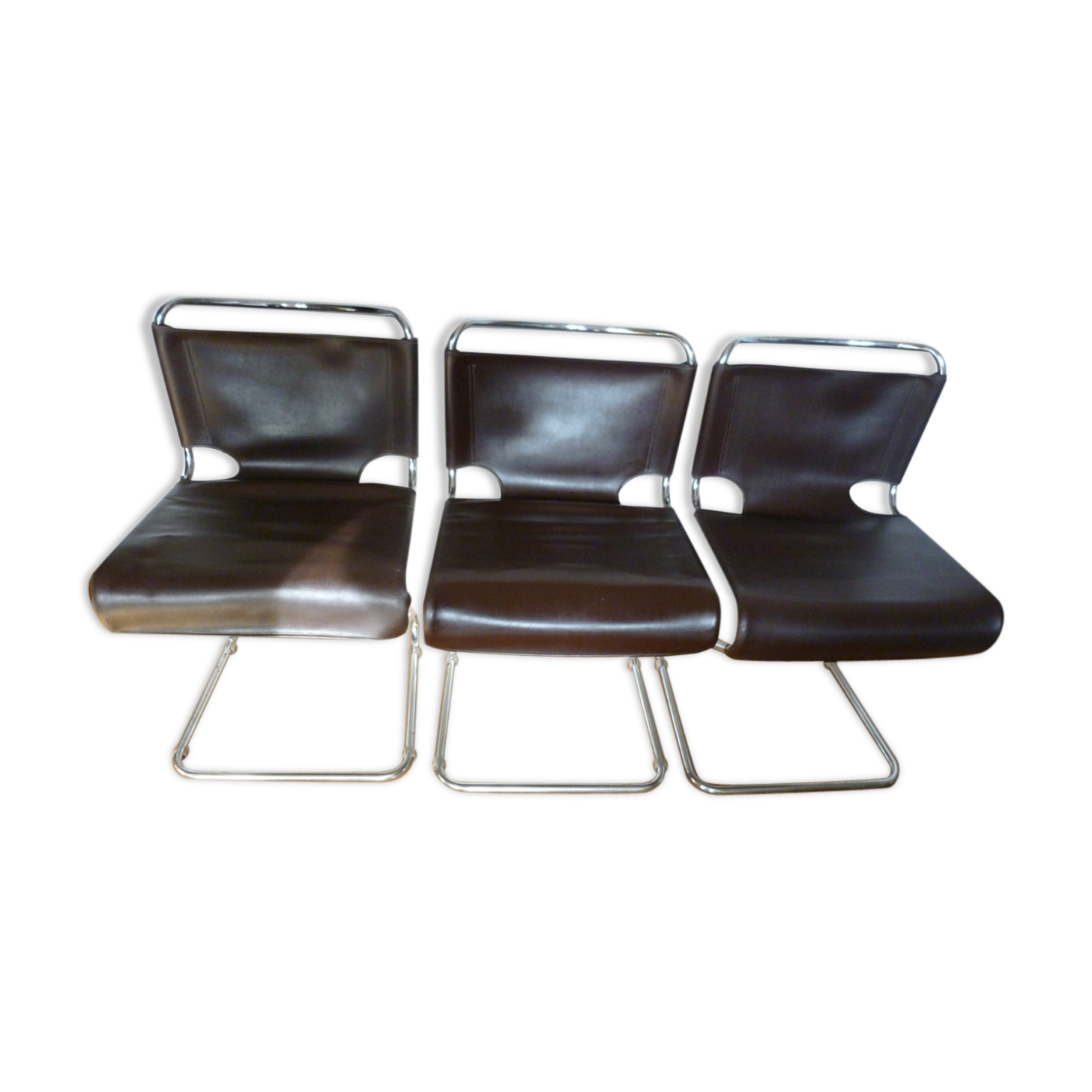 3 Pascal Mourgue leather chairs 1960