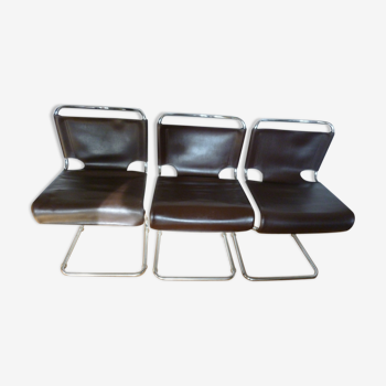 3 chaises en cuir Pascal Mourgue 1960