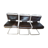 3 chaises en cuir Pascal Mourgue 1960